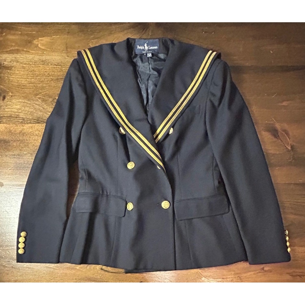 Vintage Ralph Lauren Sailor Blazer 6 Wool Double Breasted Gold Trim USA Nautical
